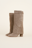 Bottes Hautes en Suédine avec Revers | Élégance Khaki | Style Structuré