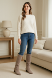 Bottes Hautes en Suédine avec Revers | Élégance Khaki | Style Structuré