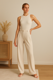 Pantalon Large | Ton Neutre Élégant | Mélange de Lin Doux