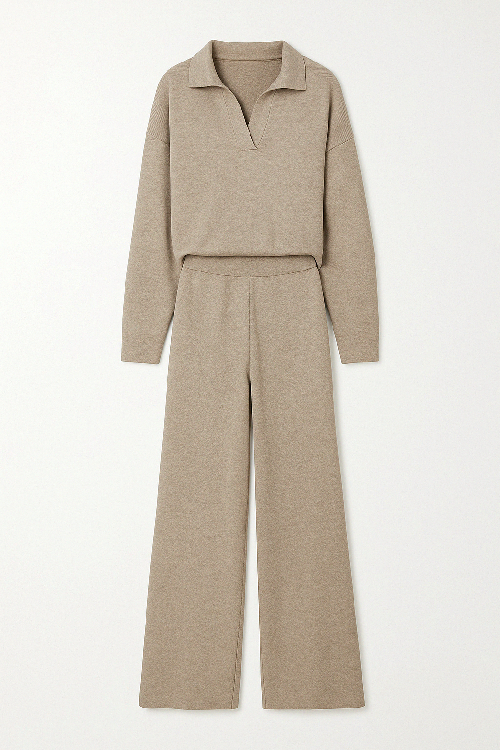 Ensemble Tricoté Lounge | Détente Élégante | Haut Col Polo & Pantalon Ample