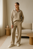 Ensemble Tricoté Lounge | Détente Élégante | Haut Col Polo & Pantalon Ample