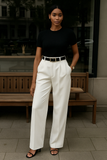 Pantalon Large Taille Haute | Coupe Tailleur Élégante | Minimal Chic