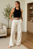 Pantalon Large Taille Haute en Satin | Élégance Décontractée | Parfait pour la Ville ou un Look Chic du Quotidien