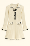 Knitted Dress with Ruffles and Contrasting Edges for Women