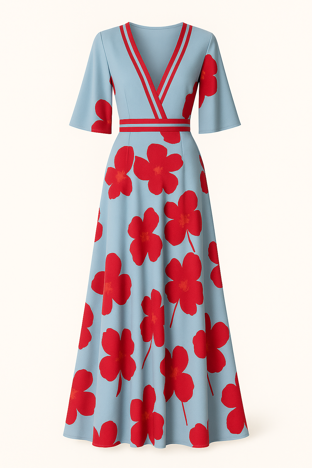 Robe Longue Fleurie | Col V & Manches Évasées | Élégante & Fluide