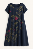 Robe Longue Fleurie | Manches Courtes & Poches | Style Bohème Chic