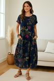 Robe Longue Fleurie | Manches Courtes & Poches | Style Bohème Chic