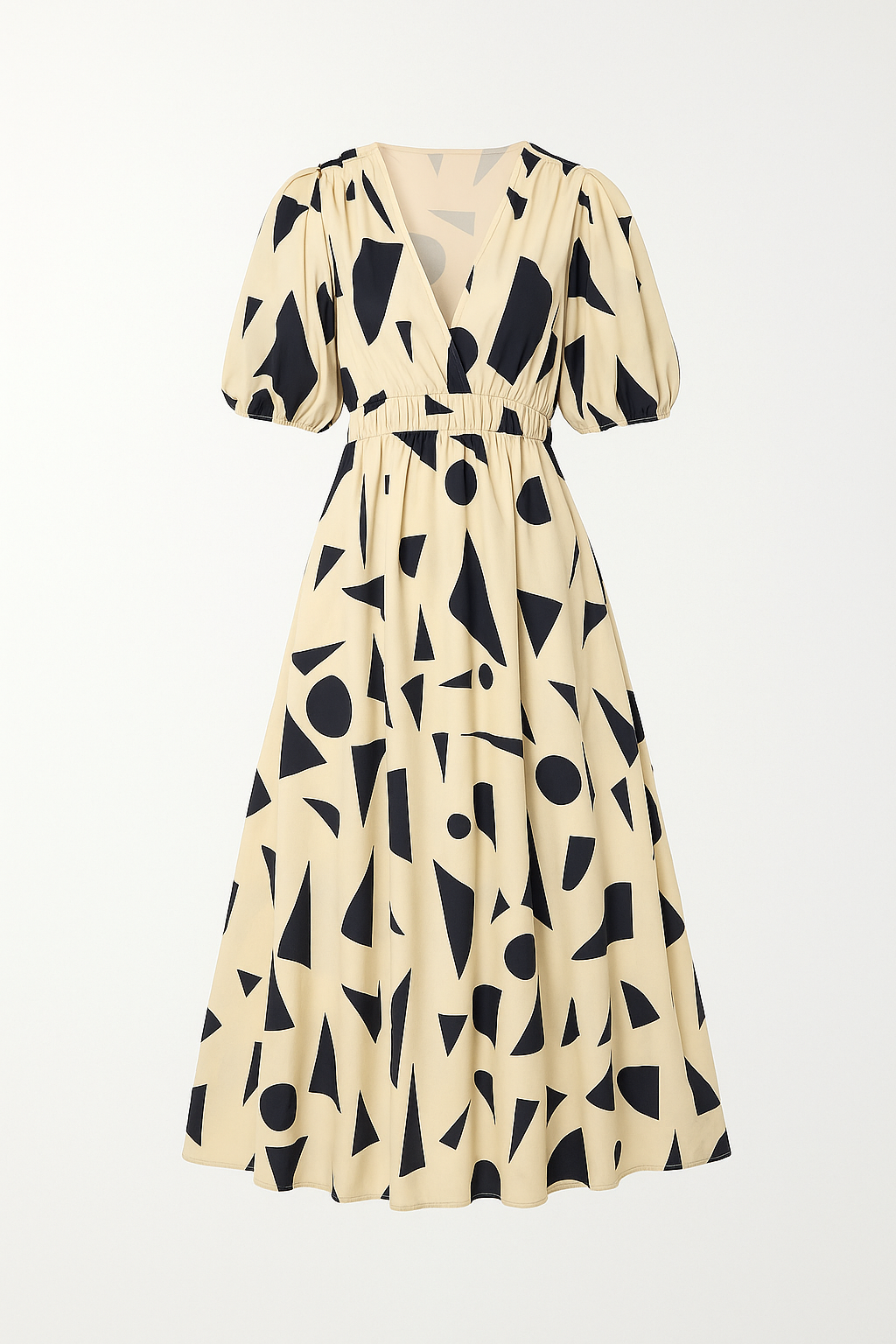 Robe longue à manches bouffantes imprimé géométrique | Plusieurs couleurs | Élégante et audacieuse pour toutes vos sorties