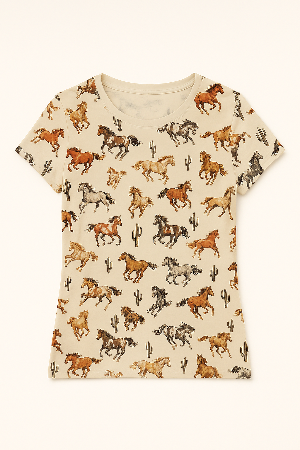 T-shirt Imprimé Western Chevaux | Coton Stretch | Style Far West
