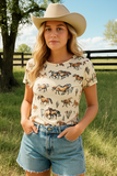 T-shirt Imprimé Western Chevaux | Coton Stretch | Style Far West