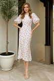 Robe Midi Élégante à Manches Bouffantes Fleurie | Féminine | Grâce Légère