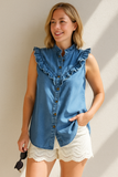 Blouse en Jean Volantée | Bleu Beau | Sans Manches & Féminine