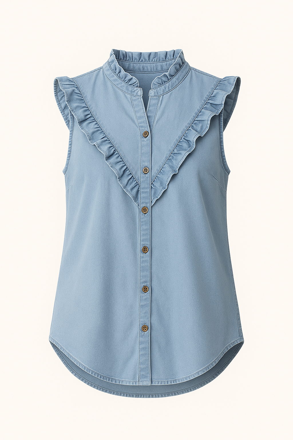 Blouse en Jean Volantée | Bleu Beau | Sans Manches & Féminine