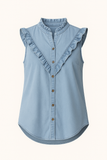 Blouse en Jean Volantée | Bleu Beau | Sans Manches & Féminine