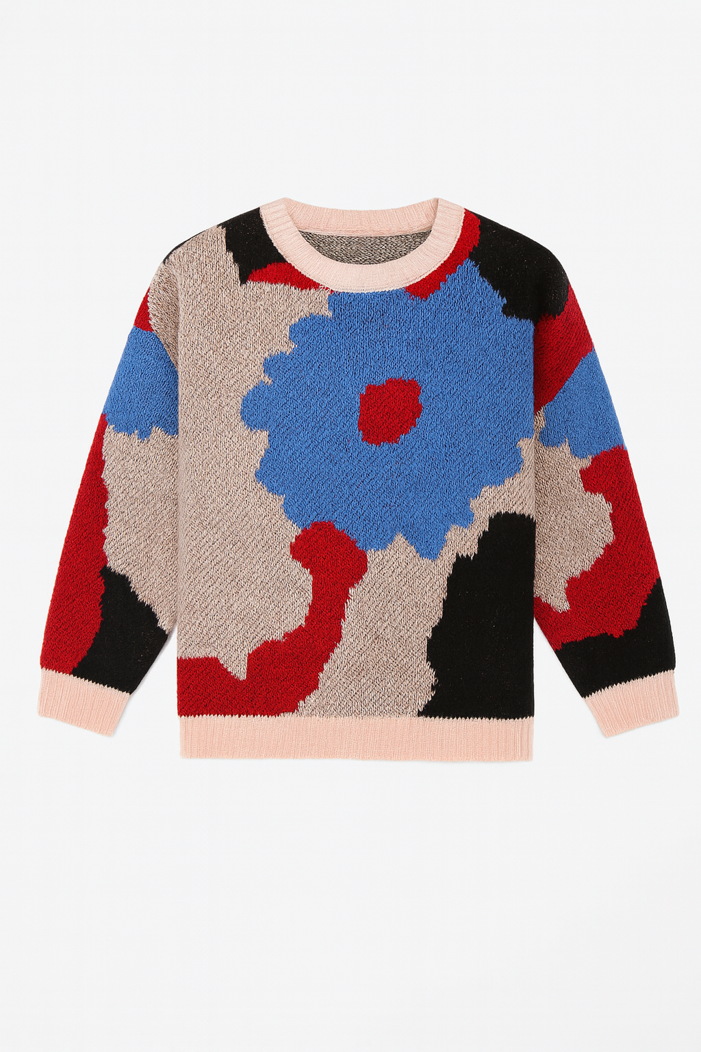 Pull graphique en maille texturée | Motif abstrait | Coupe droite | Style artistique