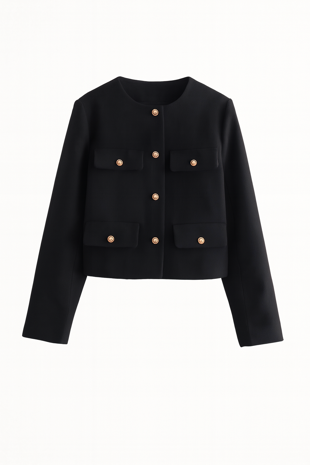 Veste courte structurée | Tissu texturé | Boutons dorés | Esprit tailleur