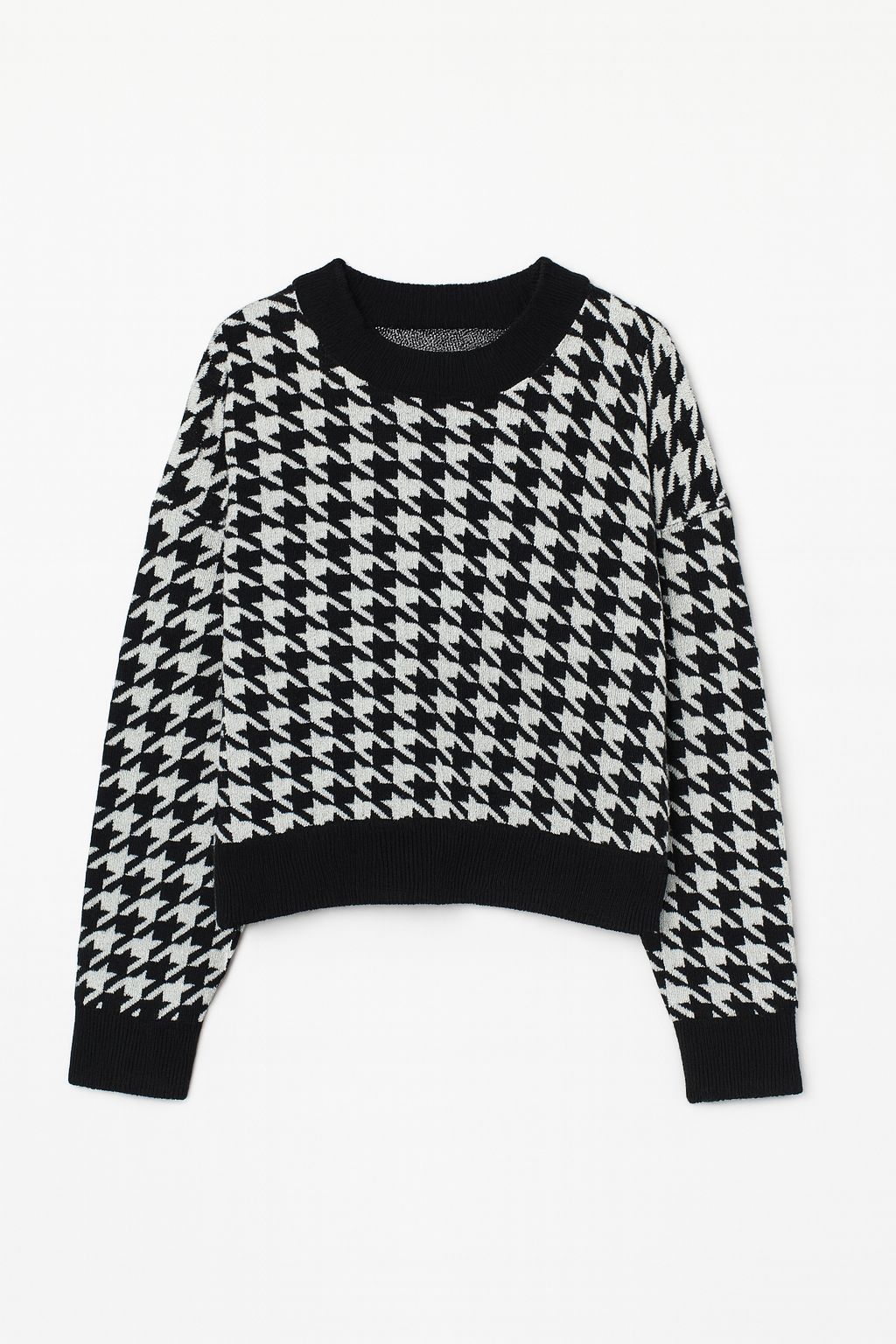 Pull en maille pied-de-poule | Col rond | Coupe ajustée | Esprit graphique