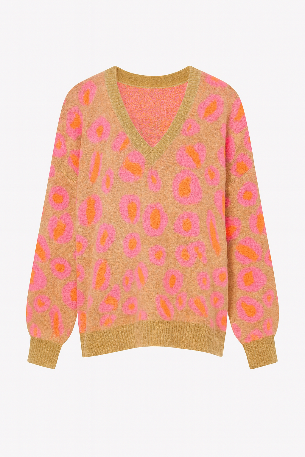 Pull oversize col V | Maille douce | Imprimé graphique coloré | Style décontracté