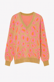 Pull oversize col V | Maille douce | Imprimé graphique coloré | Style décontracté