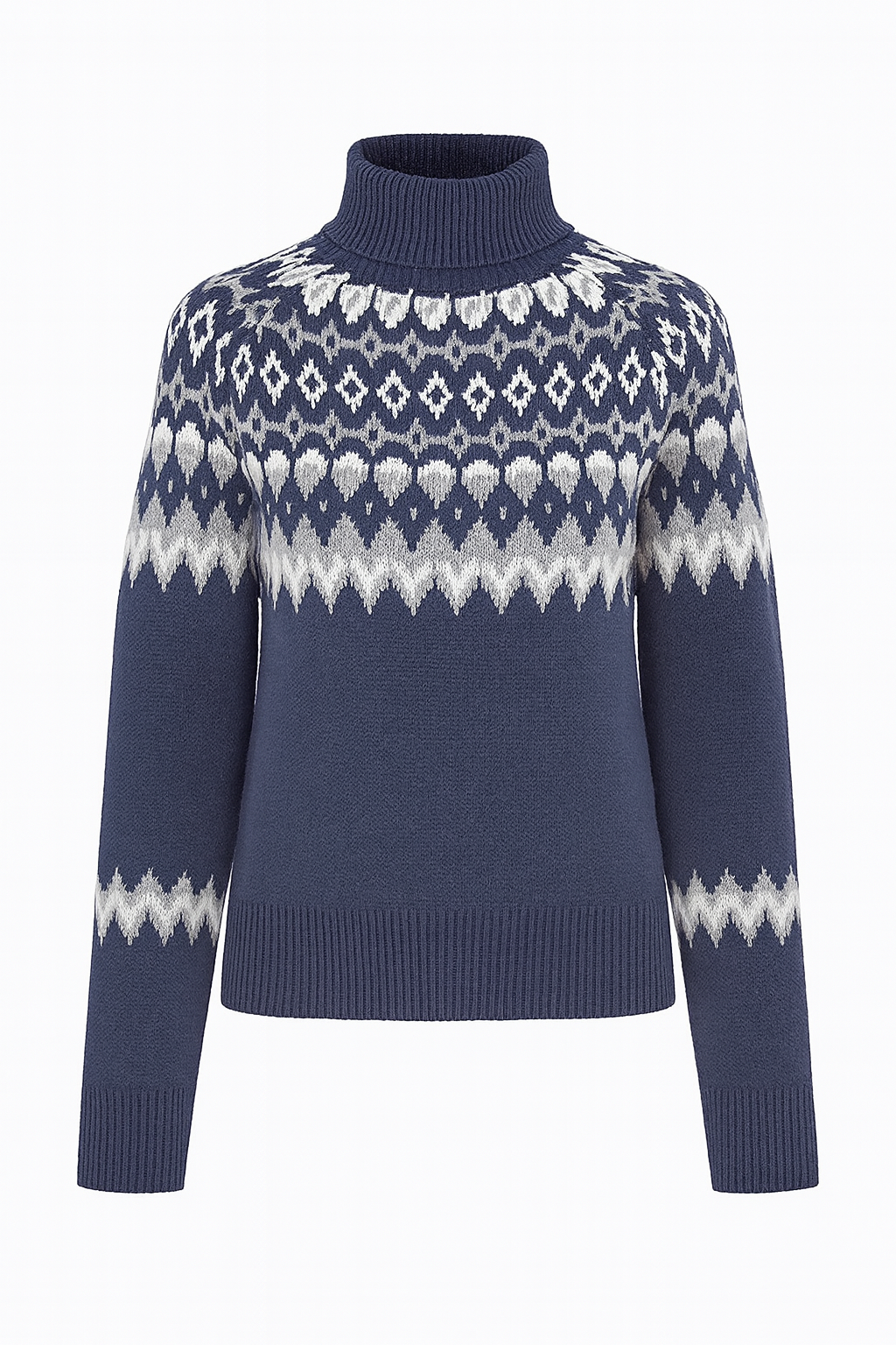 Pull jacquard col montant | Motifs nordiques | Maille douce | Coupe droite