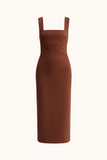 Robe Longue Évasée | Lin mélangé | Encolure carrée | Silhouette structurée