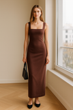 Robe Longue Évasée | Lin mélangé | Encolure carrée | Silhouette structurée