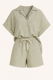 Combinaison Courte Rayée | Tissu Léger Effet Lin | Taille Élastiquée | Silhouette Décontractée