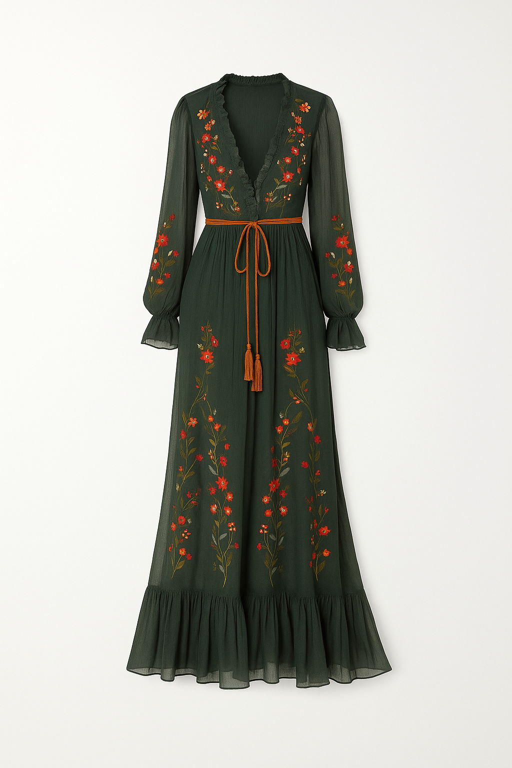 Robe Longue Bohème | Broderie Florale | Fluide & Romantique