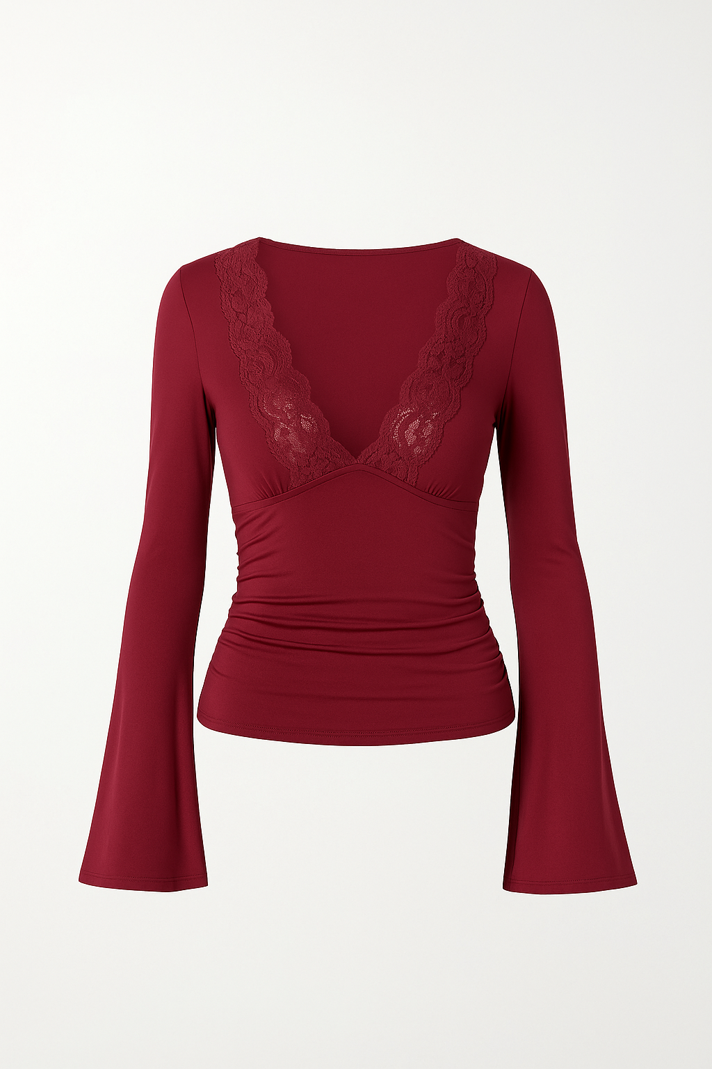 Top à Manches Longues avec Col V en Dentelle | Élégant & Féminin | Parfait pour un Look Chic au Quotidien
