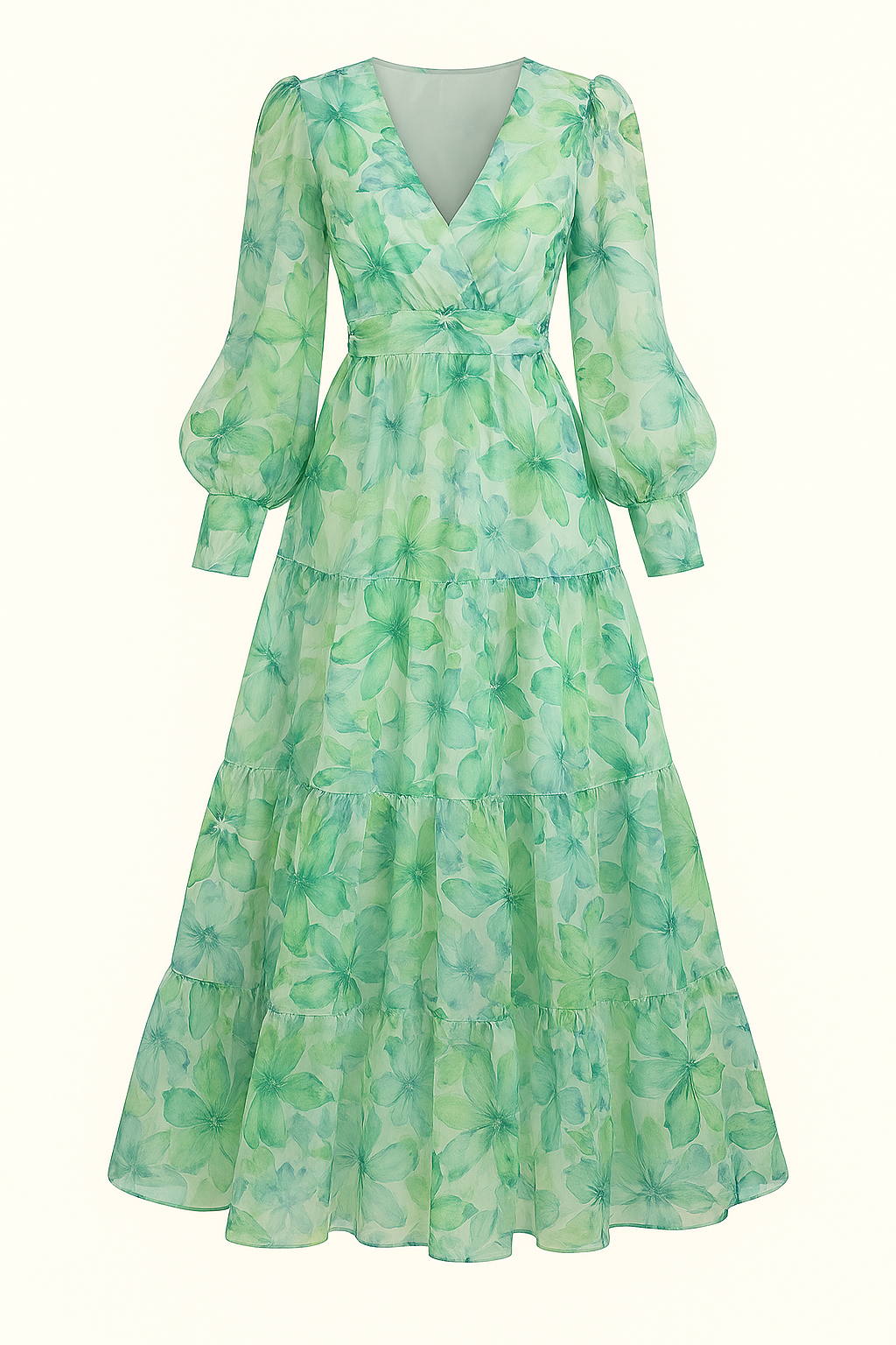 Robe Longue en Mousseline Fleurie | Manches Longues | Élégance Légère et Aérienne