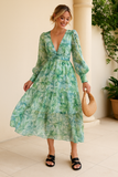 Robe Longue en Mousseline Fleurie | Manches Longues | Élégance Légère et Aérienne