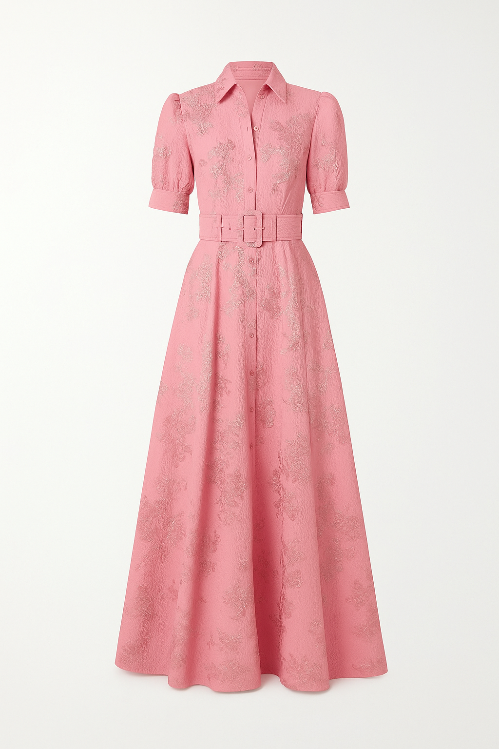 Robe Longue Ceinturée Texturée | Élégance Structurée | Finition Florale