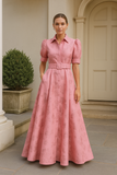 Robe Longue Ceinturée Texturée | Élégance Structurée | Finition Florale