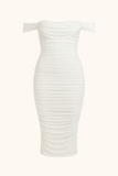 Robe Midi Épaules Dénudées | Blanche | Élégance et Silhouette Sublimée