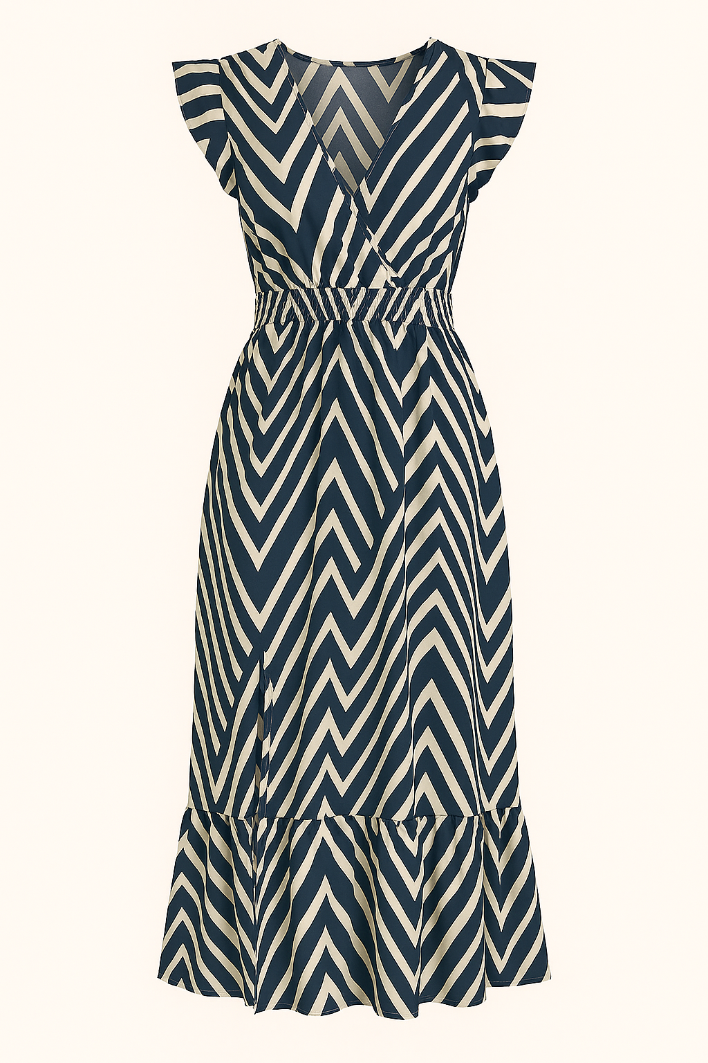 Robe Midi à Imprimé Chevron | Élégance Graphique | Fluidité Décontractée