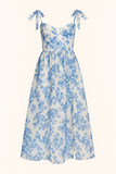 Robe Midi Fleurie | Imprimé Bleu Romantique | Légère & Élégante