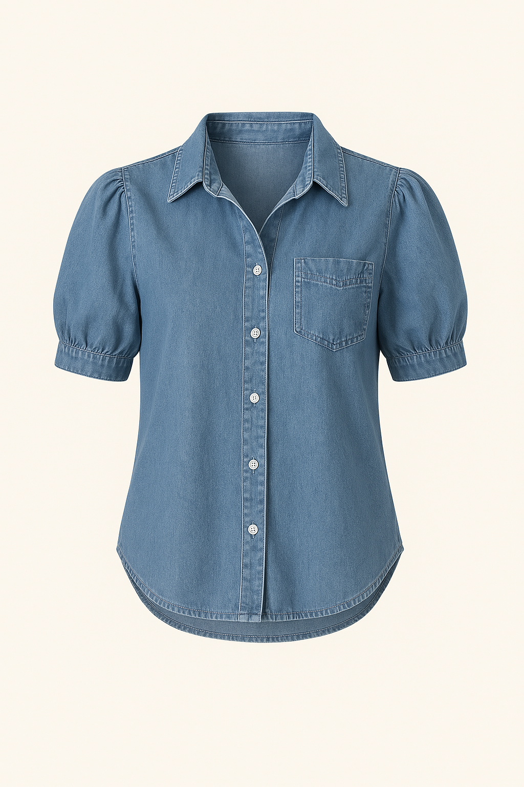Chemise en Jean à Manches Bouffantes | Décontractée & Chic | Boutonnée