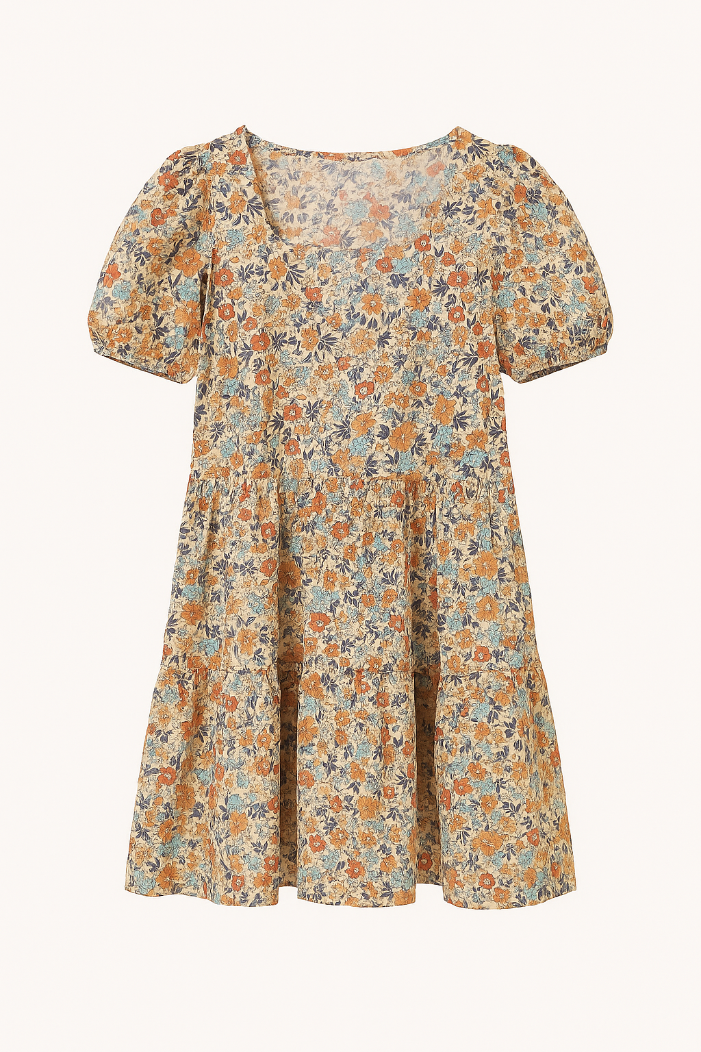 Robe Fleurie à Manches Bouffantes | Abricot | Légère & Féminine