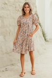 Robe Fleurie à Manches Bouffantes | Abricot | Légère & Féminine