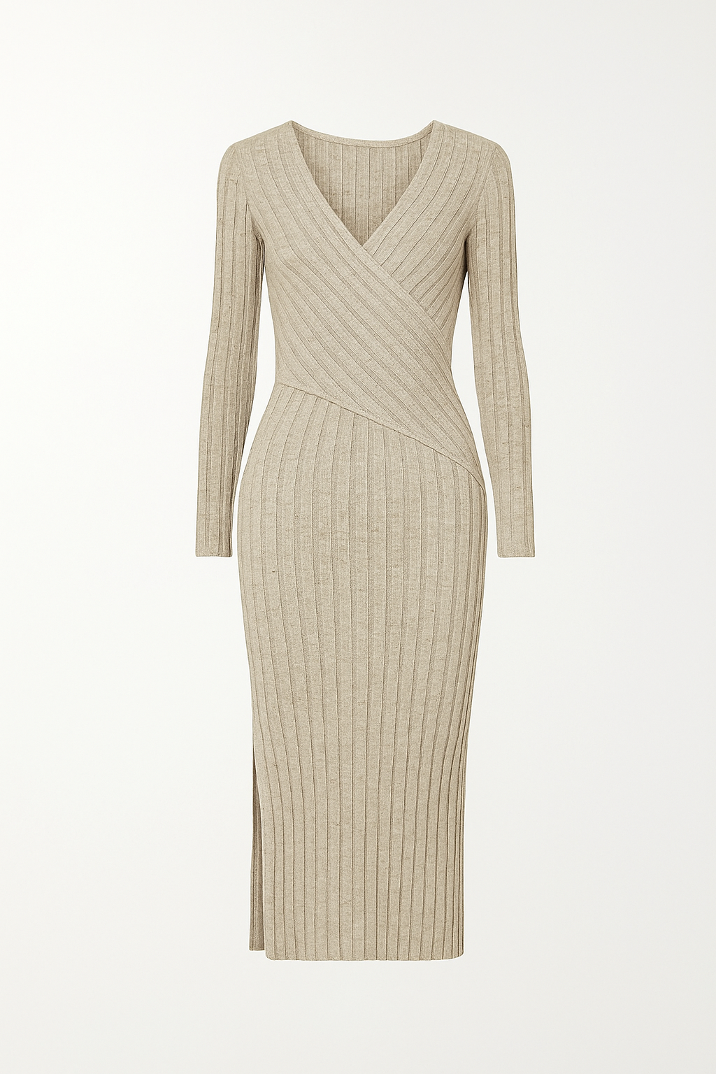 Robe Cache-Cœur en Maille Côtelée | Tissu Stretch Doux | Féminine et Confortable