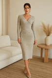 Robe Cache-Cœur en Maille Côtelée | Tissu Stretch Doux | Féminine et Confortable