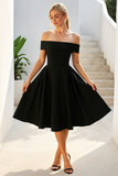 Robe Midi Épaules Dénudées | Noir & Blanc | Chic et Intemporelle