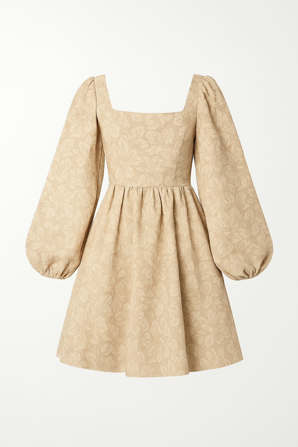 Robe Courte Fleurie Texturée | Beige | Élégance Romantique et Féminine