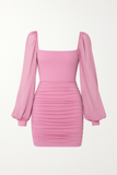 Robe Courte Froncée | Manches Longues Transparentes | Féminine et Glamour