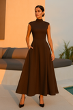 Robe Longue Élégante à Col Montant | Noire | Intemporelle et Sophistiquée