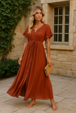 Robe Longue Bohème Boutonnée | Rouge Terre | Fluide & Élégante