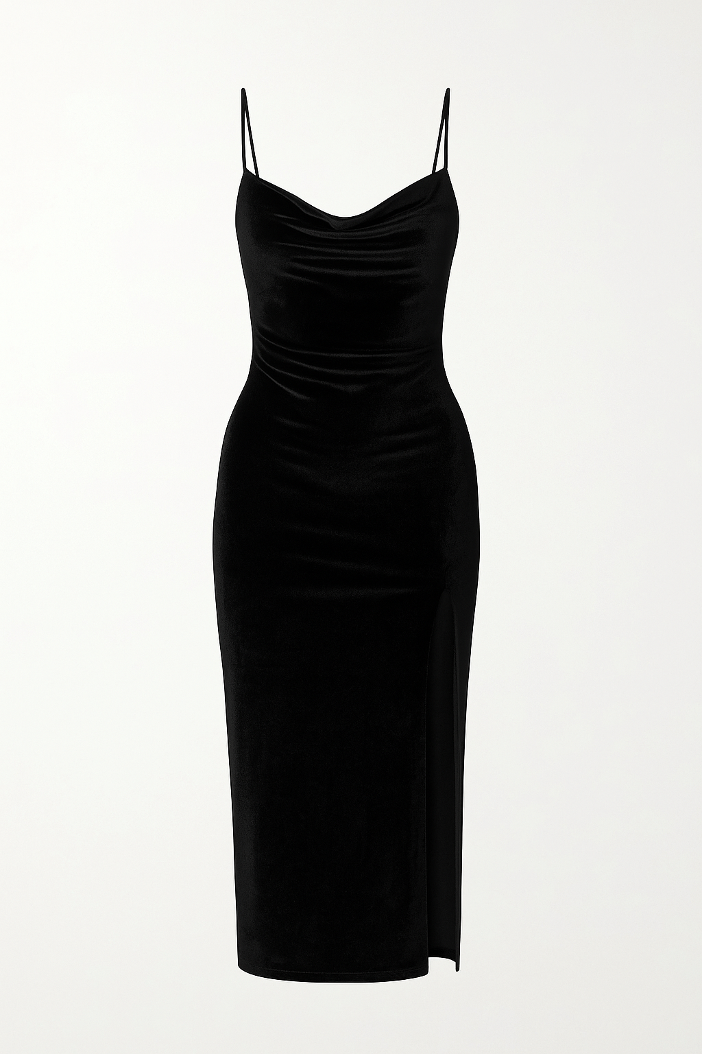 Robe en Velours à Col Bénitier | Fente Haute | Glamour Nocturne et Élégant