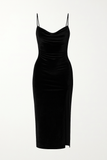 Robe en Velours à Col Bénitier | Fente Haute | Glamour Nocturne et Élégant
