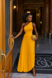 Robe Midi Plissée à Une Épaule | Coupe Asymétrique | Élégance Audacieuse et Fluide