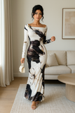 Robe Longue Épaules Dénudées | Coupe Étroite | Imprimé Artistique